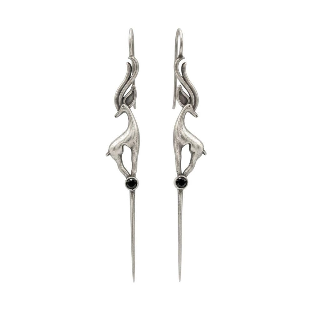 Silver Deer Climber Earrings for Women | Boho Ear Cuff Statement Earrings | Long Ear Pin Hook Earrings | Oxidised Tribal Fashion Jewelry-image-15