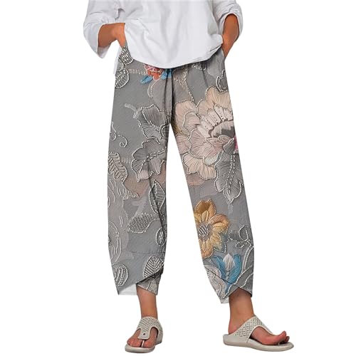 Capri Pants for Women Summer 2025 Trendy Printed Cropped Pants Loose Wide Leg Comfyfit Trousers with Pockets