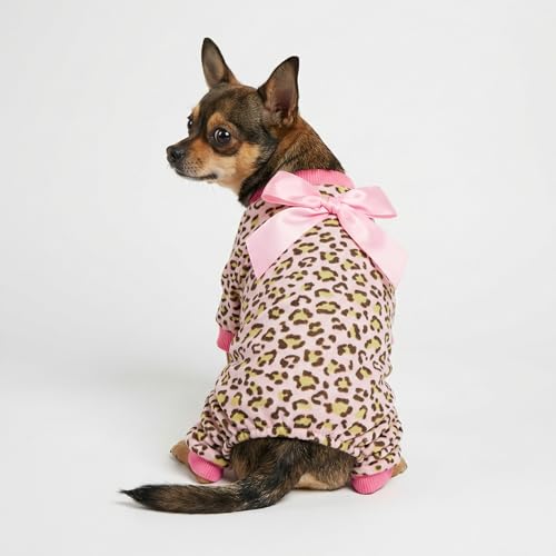 Image of Fitwarm Leopard Dog Pajamas, Fleece Dog Clothes for Small Dogs Girl with Legs, Pet Onesie, Cat Outfit, Pink, Large