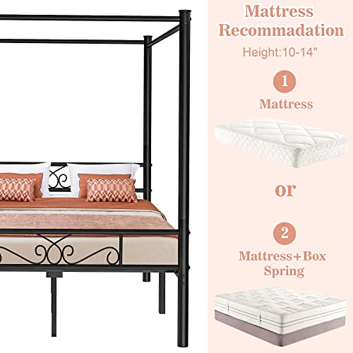 Codesfir Full Size Metal Canopy Bed Frame, Four-Poster Canopied Platform Bed Frame With Headboard And Footboard, Sturdy Metal Slatted Structure, No Box Spring Needed, Easy Assembly, Black #TOP6