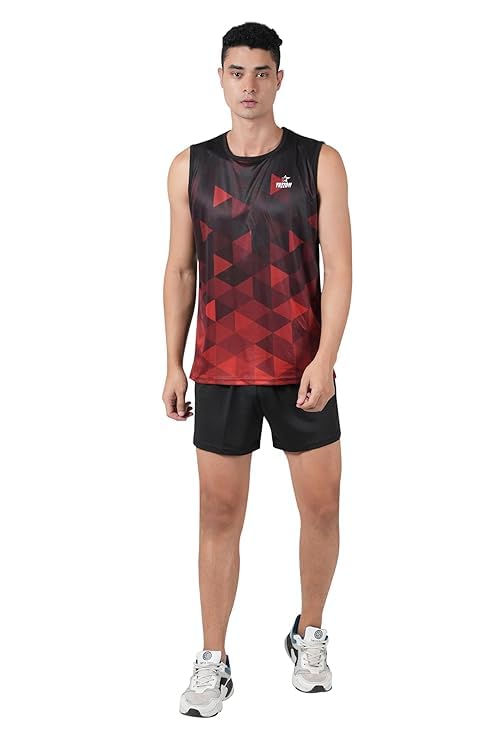 trizon Men's Athletic Sleeveless Tank Top and Shorts Set, Geometric Pattern Design, Navy Blue and Orange, Sports Performance Wear-picture-47
