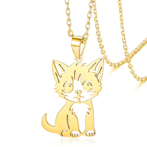 VASSAGO Collar de Gato Lindo para Mujeres y Hombres, Collar de Gato de Acero Inoxidable con Colgante de Gatito, Joyería de Gatitos, Regalos para Amantes de los Gatos y Amigos, Adjusatble, Acero