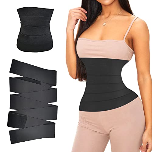 Waist Trimmer Tummy Sweat Wraps Belt for Women , Snatch Me Up Wrap Bandage , Adjust your Snatch Belly Body Shaper Compression Wrap Black