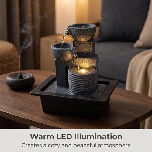 Indoor Water Fountain,No-Splash Design, 10.6" Soothing Sound Machine with Relaxing Light & Ultra-Quiet Pump, Small Indoor Waterfall for Home Office, Relaxation & Meditation,Zen Decor for Office — view 6