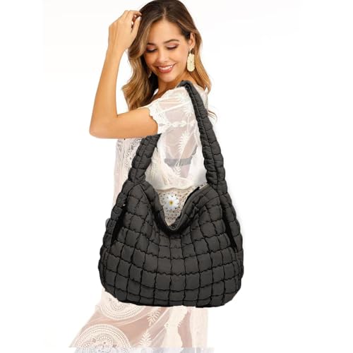 Puffer Hobo Bag for Women Large Quilted Puffy Handbag Lightweight Quilted Carryall Shoulder Bag for Work Travel Gym2