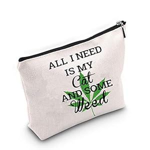 TSOTMO Cat Lover Gift Weed Makeup Bag ALL I NEED IS MY Cat AND SOME WEED Cosmetic Bag 420 Gift Marijuana Weed Leaf Makeup Cosmetic Bag (Cat Weed)