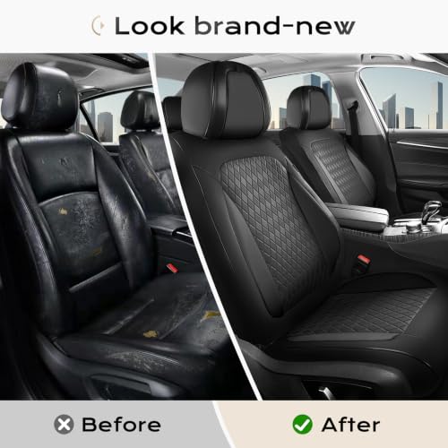 Image of Coverado Car Seat Covers for Front Seats, Leather Seat Covers for Cars, Waterproof Automotive Car Seat Protectors, Front Car Seat Cushions Driver Seat Covers Universal Fit for Most Cars, Black