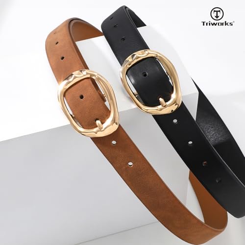 Image of TRIWORKS 2 Pack Leather Belts for Women Fashion Waist Belt with Liquid Shapes Women Belt for Jeans Pants Dresses