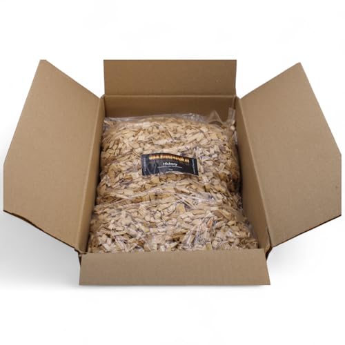 Hickory Woodchips Räucherchips 1000g (ca. 4 Liter) für den Kugelgrill Gasgrill oder Smoker BBQ Körnung (4-10mm) Naturholz aus PEFC-Forstwirtschaft - HACCP-Zertifiziert