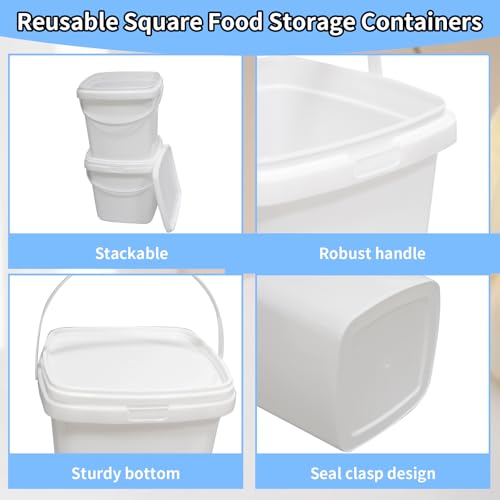 26 Pcs Plastic Food Containers with Lids and Handle 67 Oz 2 Qt 0.5 Gallon Kitchen Food Storage Buckets Reusable Square Deli Storage Buckets for Ice Cream, Freezer and Microwave