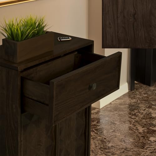 Image of The Attic Diamond Shoerack, Shoe Storage Cabinet for Home, Shoe Rack with Seat & Door, Shoe Organizer, Shoe Rack for Home, Walnut Matte Finish
