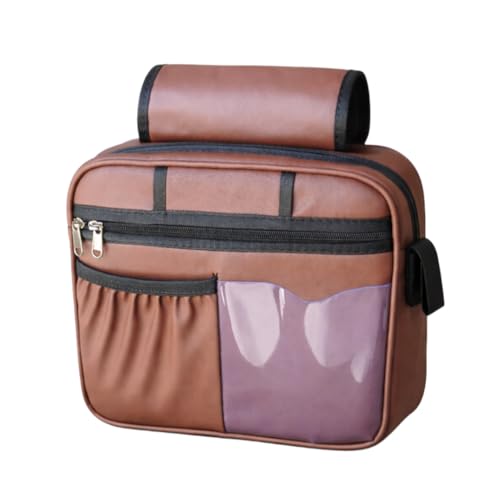Image of Grab Handle Bag | Dashboard Grab Handle Storage Organiser | 2 Compartments with Transparent Pocket | Compatible with Thar, Jimny, Gypsy, Jeep, Gurkha and Other SUVs and Car | PU Leather | Brown