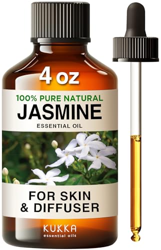 Kukka Jasmine Essential Oil for Diffuser - 4 Fl Oz - 100% Natural Aromatherapy Essential Oils Jasmine Oil for Skin Care Candle and Soap Making Scent & DIY