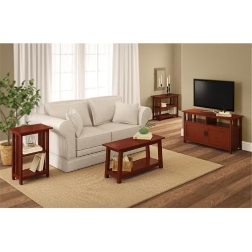 Alaterre Furniture Mission Console Entryway Table with Lower Storage and Adjustable Middle Shelf-Use as Under Window Bookshelf in Living Room or Home Office, (L) 31" x (W) 14" x (H) 24", Cherry