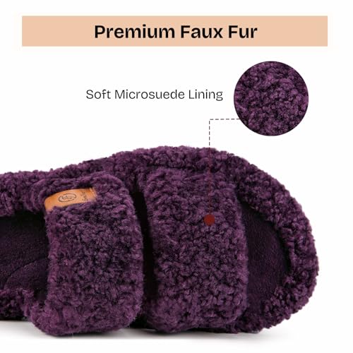 Image of EverFoams Womens Fuzzy Open-toe Slippers Memory Foam Indoor House Shoes | machine-washable,gifts,memory foam,anti-slip sole,lightweight,indoor and outdoor,cozy