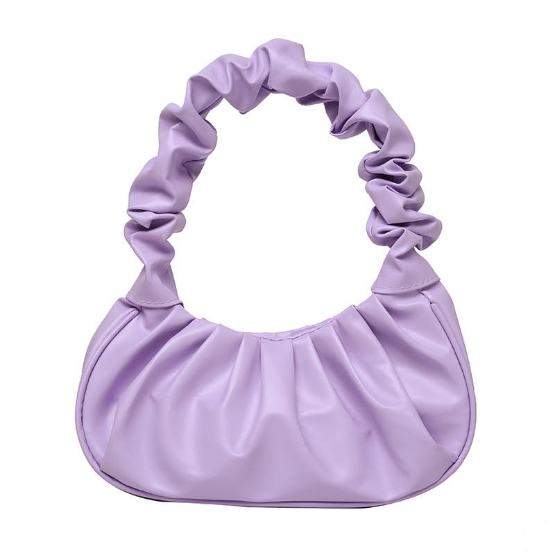 Soft PU Single Shoulder Bag – Multi-Functional Cloud Dumpling Design, Wrinkled, Large Capacity, Multiple Colors (Purple)