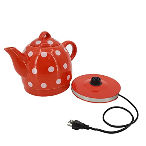 Hervidor eléctrico cerámico rojo con lunares blancos 1L 110V miniatura 3