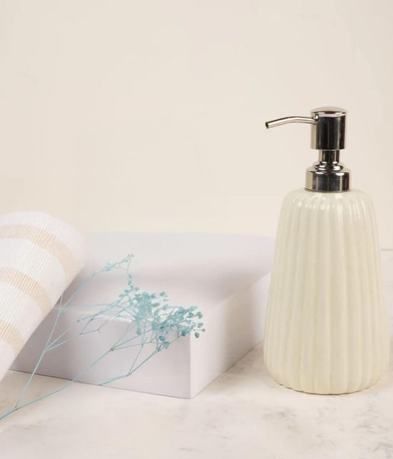 Image of Ceramic Soap Dispenser 330ml (Set of 1) | Refillable Liquid Hand Wash & Lotion Pump Bottle for Bathroom, Kitchen, Spa, Hotels, Office | Premium Ceramic Bathroom Accessory | White