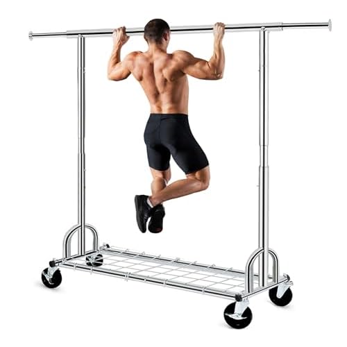 HOKEEPER Clothing Garment Rack Capacity 525LBS Clothing Racks on Wheels Rolling Clothes Rack for Hanging Clothes Heavy Duty Collapsible Commercial Chr