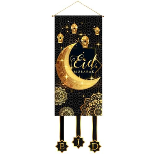 Ppmter Letrero Colgante para Puerta De Eid Mubarak, Decoración para Ramadán, Farol De Y Dorado, Pancarta Colgante para Decoración del Hogar De Ramadán, Suministros para Fiesta De Eid