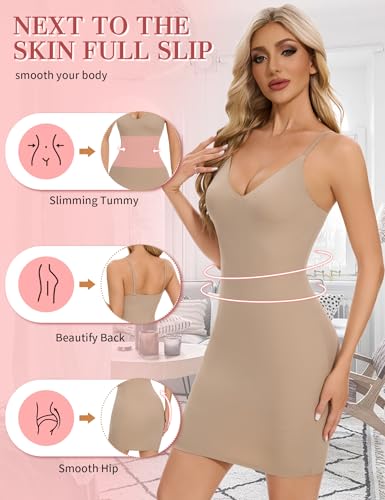 SLIMBELLE Shapewear Slips For Under Dress Deep V Neck Adjustable Strap Tummy Control Full Slip Seamless Shaper For Women2