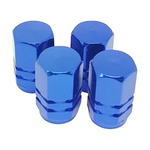 Mavota 4 PCS Style Polished Aluminum Chrome Tire Valve Stem Caps (Blue) Cover