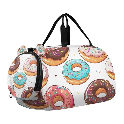 YETTASBIN Sport Travel Duffel Bag for Girls Boys, Donut Large Waterproof Weekender Overnight Bag, Detachable Shoulder Strap Gym Bag with Shoe Compartment & Wet Pocket