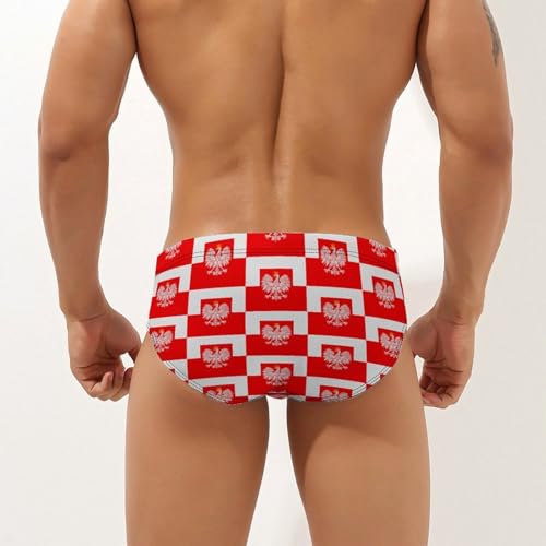 Poland Flag with White Royal Ea-gles Printed Swim Briefs for Men Sexy Bikini Swimwear Elastic Beach Trunks Bathing Suit3