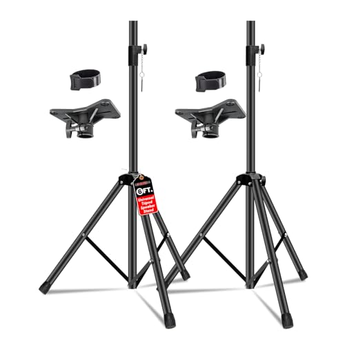 5 Core Speaker Stand Tripod Pair Floor Tall Adjustable Up to 72 Inch DJ Studio Monitor Stands Pole Mount (Black)
