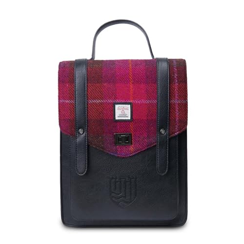 Islander Carloway Rucksack für Damen & Herren mit Laptophülle, Harris Tweed Veganes Leder, Fuchsia...