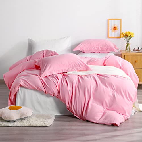 Image of NTBAY Twin Duvet Cover Set, 1 Duvet Cover and 1 Pillow Sham, Soft Brushed Microfiber Comforter Cover for Kids with Zipper Closure, Pink
