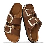 Project Cloud Genuine Leather Flat Sandals for Women 2025 Comfortable Beach Essentials Womens Sandals Memory Foam Vacation Essentials Slides for Women Footwear (Santorini, BRWN,10)