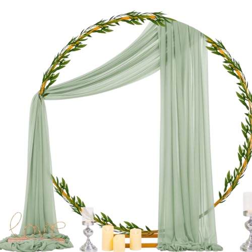 Image of Socomi Sage Green Sheer Wedding Arch Draping Fabric 29 inch x 20Ft 1 Panel Outdoor Curtain Drapes Extra Long for Bridal Baby Shower Ceremony Birthday Party Decor