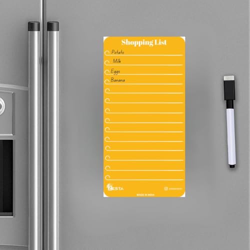 Image of Zesta Vinyl Magnetic Planner for Fridge | Cute Weekly Planner /Meal Planner with Marker | Rewritable Magnetic White Board for Fridge (Pastel Yellow)