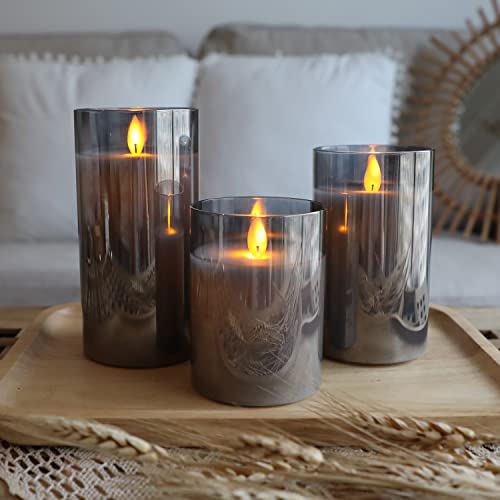 CREASHINE Led Flameless Candles Lights Realistic Flickering Candles 3D Flame Candles with Remote Decorative Unscented Pillar Candle Set of 3 Battery Operated(Included) (Grey) - Image 3
