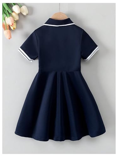 Toddler Girl's Striped Fit and Flare Golf Tennis Dress Button Short Sleeve Ruffle Athletic Dresses2