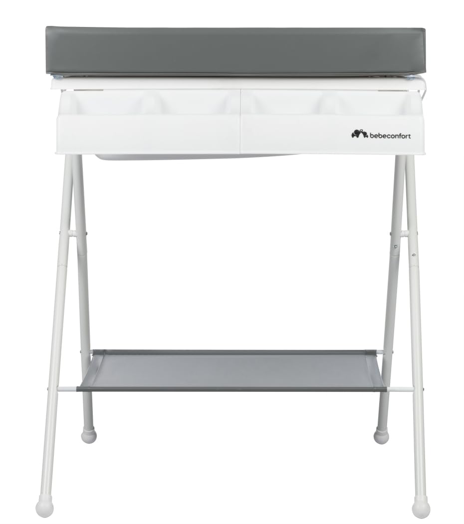 Bebeconfort Bellis, Unidad de baño y cambiador 2 en 1, Módulo de baño y cambiador plegable para bebé, Plegable y fácil de almacenar, Múltiples compartimentos de almacenamiento, Mineral Gray