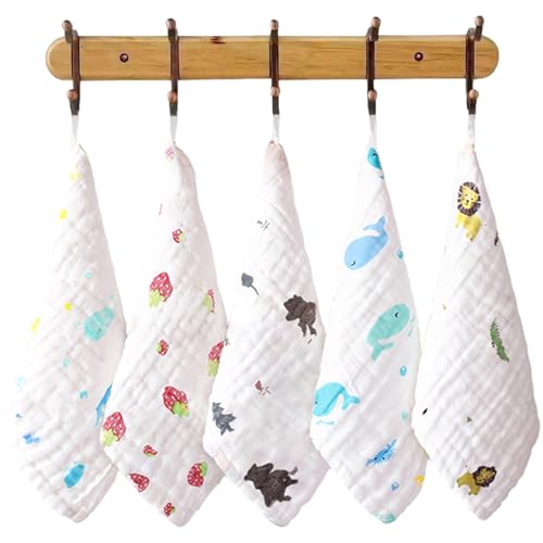5 paños de muselina para bebé 30 x 30 cm superabsorbentes transpirables lavables de algodón con cuerda para colgar.