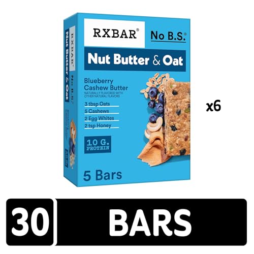 RXBAR Nut Butter and Oat Protein Bars, Protein Snacks, Blueberry Cashew Butter (6 Boxes, 30 Bars)