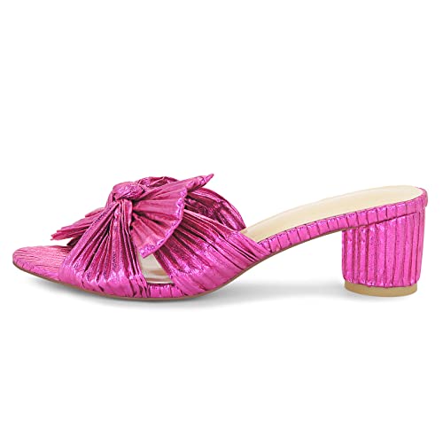 Image of MICIFA Women's Bow Heeled Sandals Slip On Open Toe Block Chunky Heel Sandals Bride Wedding Dress Shoes