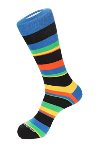 Five Color StripeCrew Sock Fits Size 8 to 13 Black/Blue/Green/Orange