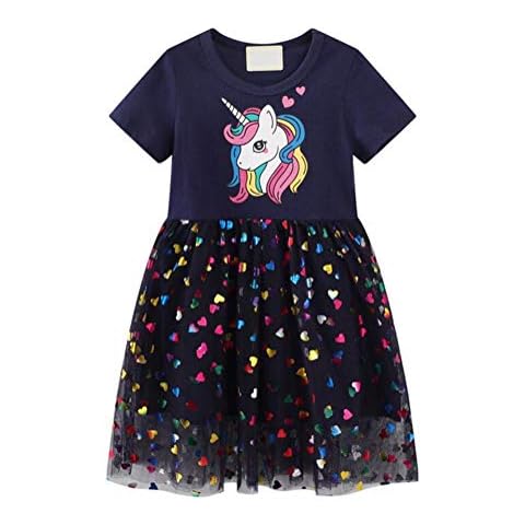 Nemopter Girls' Dress Unicorn Baby Girl Summer Princess Dress Slim and Breathable Small Girls Knitted Dress - Blue - One size Cover