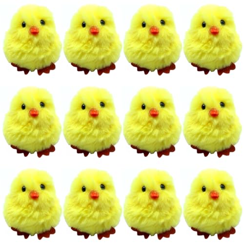 YGbridge Easter Fluffy Chicks 12 Pcs Yellow Soft Chicks Figurines Mini Ornaments Stuffed Animal Chickens Toys for Easter Party Favors Gift Bag Filler (12)