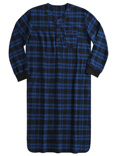 Esenchel Men's Cotton Flannel Nightshirt with Pockets