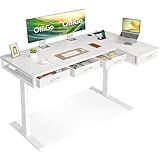 OffiGo Electric Standing Desk, 160x80cm Conrer Desk with 4 Drawers, Large L Shaped Table with Socket, Height Adjustable Rising Table with Storage for Sit Stand Home Office Workstation, White