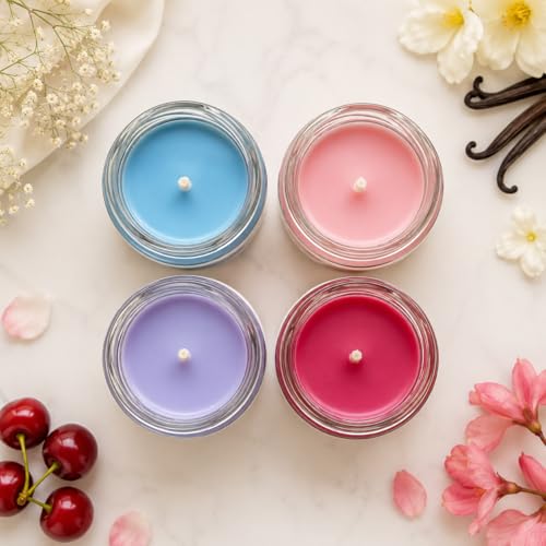 Image of Premium Scented Candle Jar Set of 8 - Cherry, Ocean Blue, Rose & Lavender Fragrances - Home Decor, Aromatherapy & Gifting, 90 gm Each