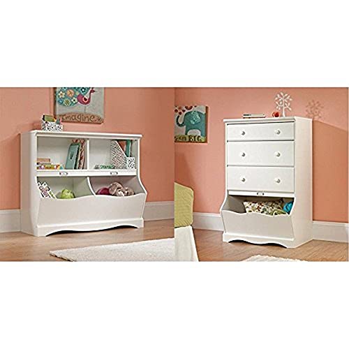 Sauder Pogo Bookcase/Footboard, Soft White Finish + Sauder Pogo 3-Drawer Chest, Soft White Finish_Bundle Sauder Pogo Bookcase/Footboard, Soft White Finish + Sauder Pogo 3-Drawer Chest, Soft White Finish_Bundle