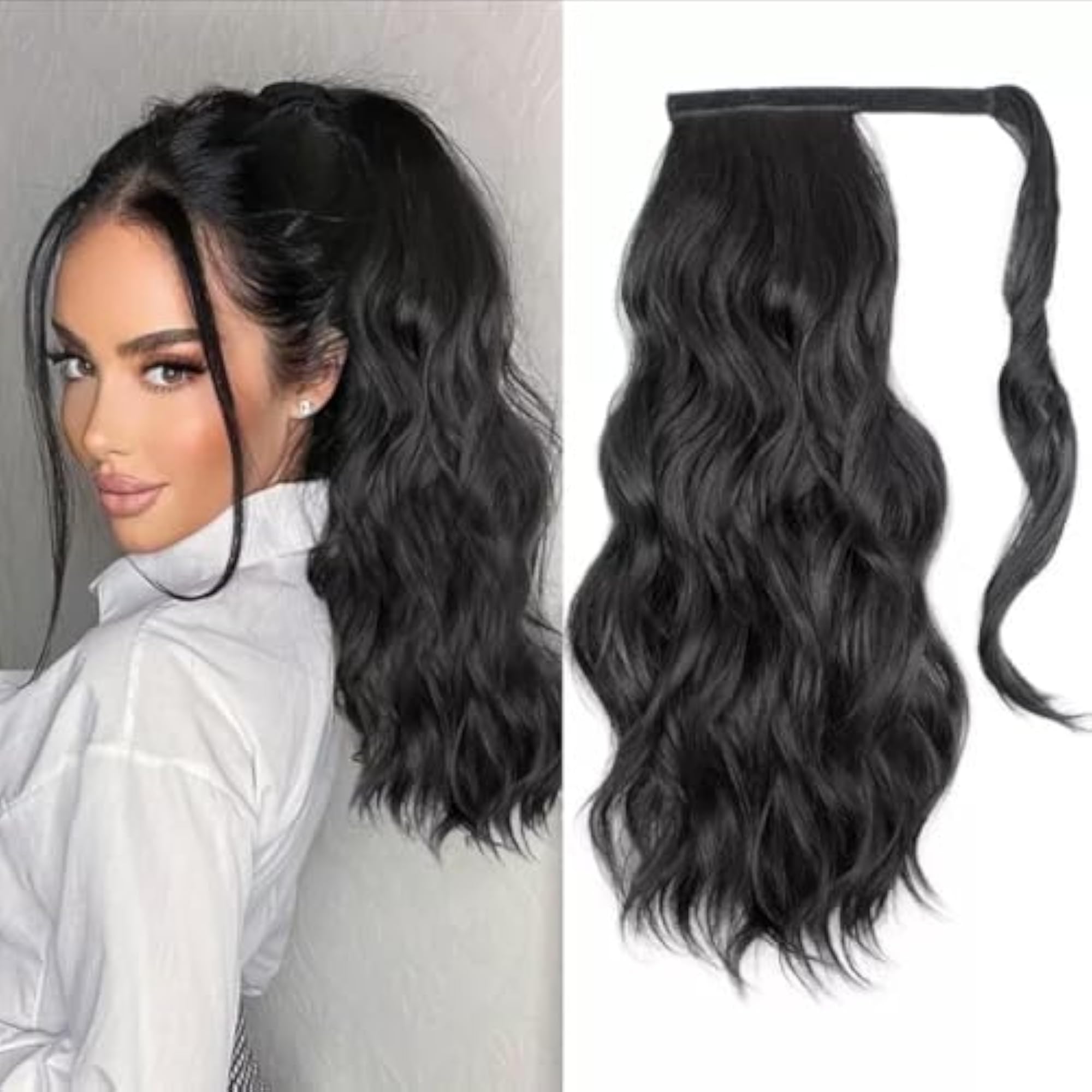 Women's 18 Inch Long Wavy Curly Wrap Around Ponytail Extension