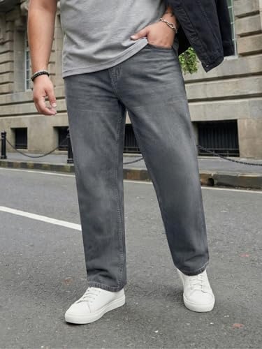Image of Urbano Plus Men's Relaxed Fit Washed Denim Jeans Non-Stretchable