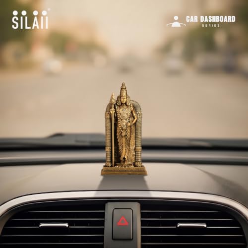 Image of SILAII Lord Murugan Car Dashboard Idol - 4 Inch | Antique Bronze Murugan Idol | God Idol for Home, Office & Pooja Room | Ideal for Gifting